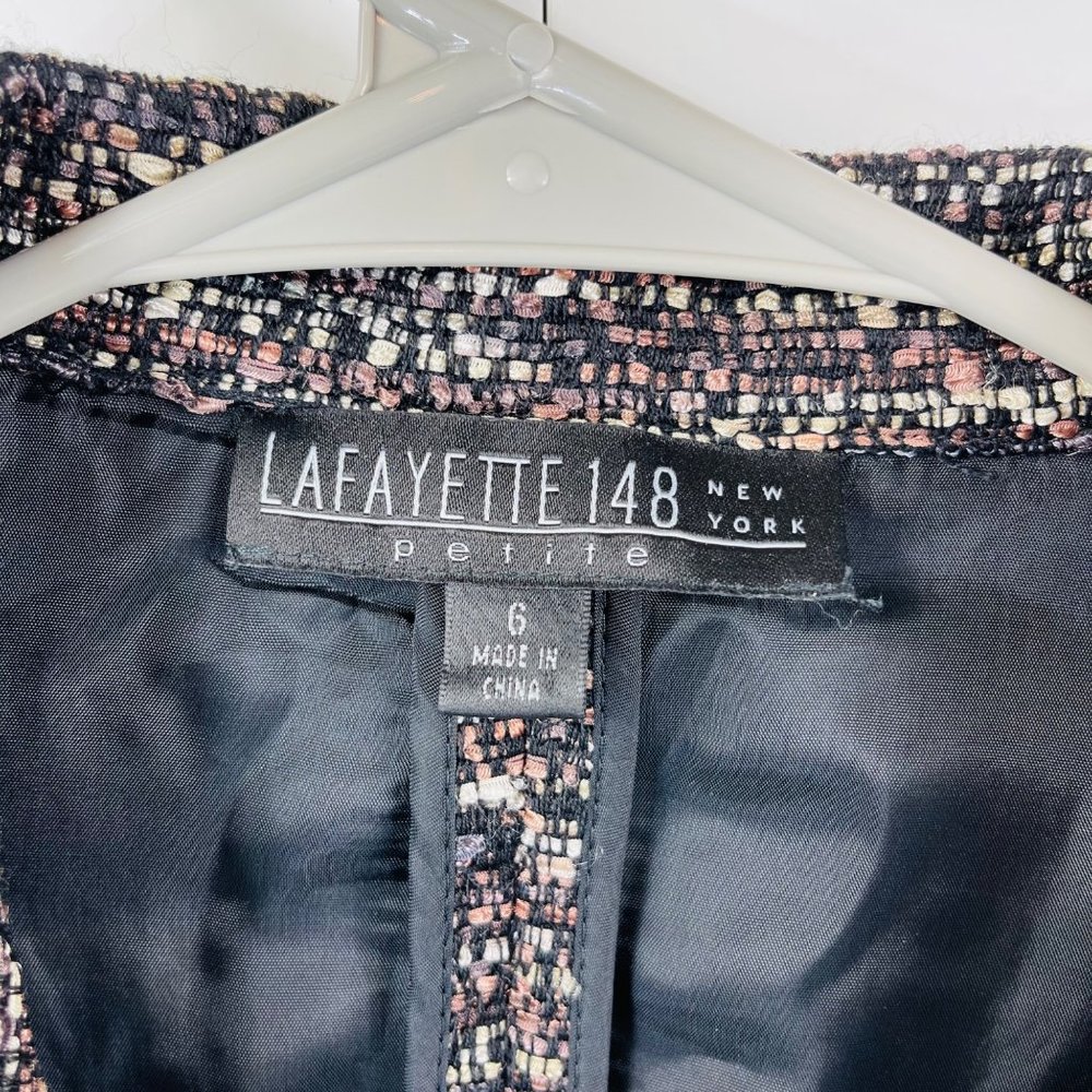 LAFAYETTE 148 Multi-Color Tweed Faux Leather Trim Wool Blend Blazer Jacket SZ 8P - Picture 7 of 14